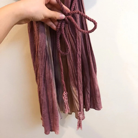 Calypso St. Barth Glittery Striped Flowy Sleeve Crochet Tie Waist Mini Dress 1 - Picture 5 of 14